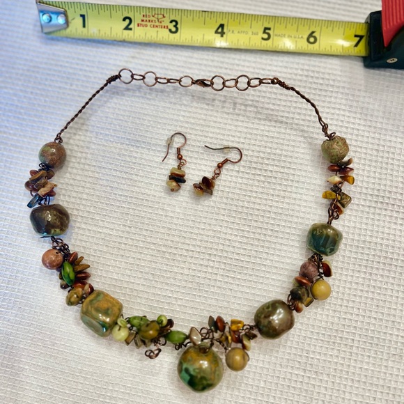 💃🏽NEW💃🏽HANDCRAFTED Jewelry Set:Mixed-Media Copper Bauble Necklace & Earrings - Picture 3 of 4